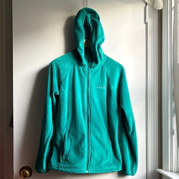 Columbia Teal Hooded Fleece Teddy Jacket Zip up Hoodie sz M for Spring Warmth! - Picture 2 of 11